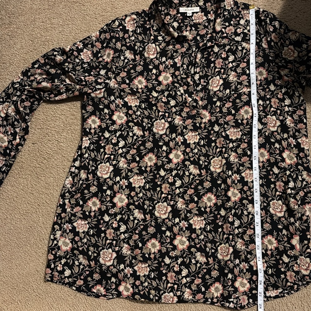 Pleione Black and Pink V Neck Long Sleeve Blouse Size M - Picture 7 of 8